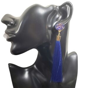 Fashion Jewelry Blue Gold Dangle Tassel Earrings